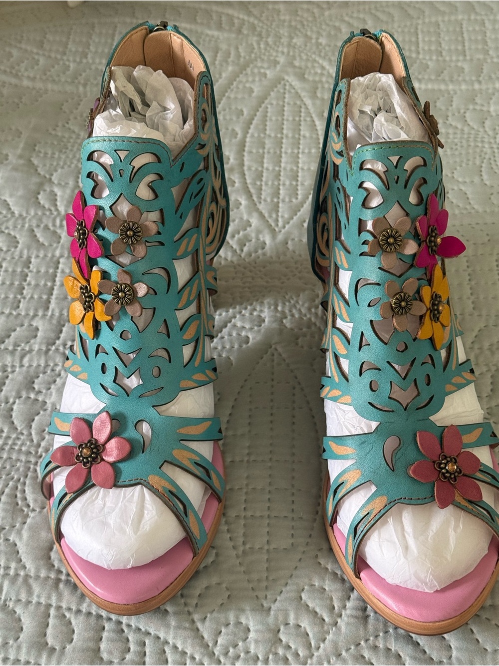 Leather cutout  hand painted sandals NWOT